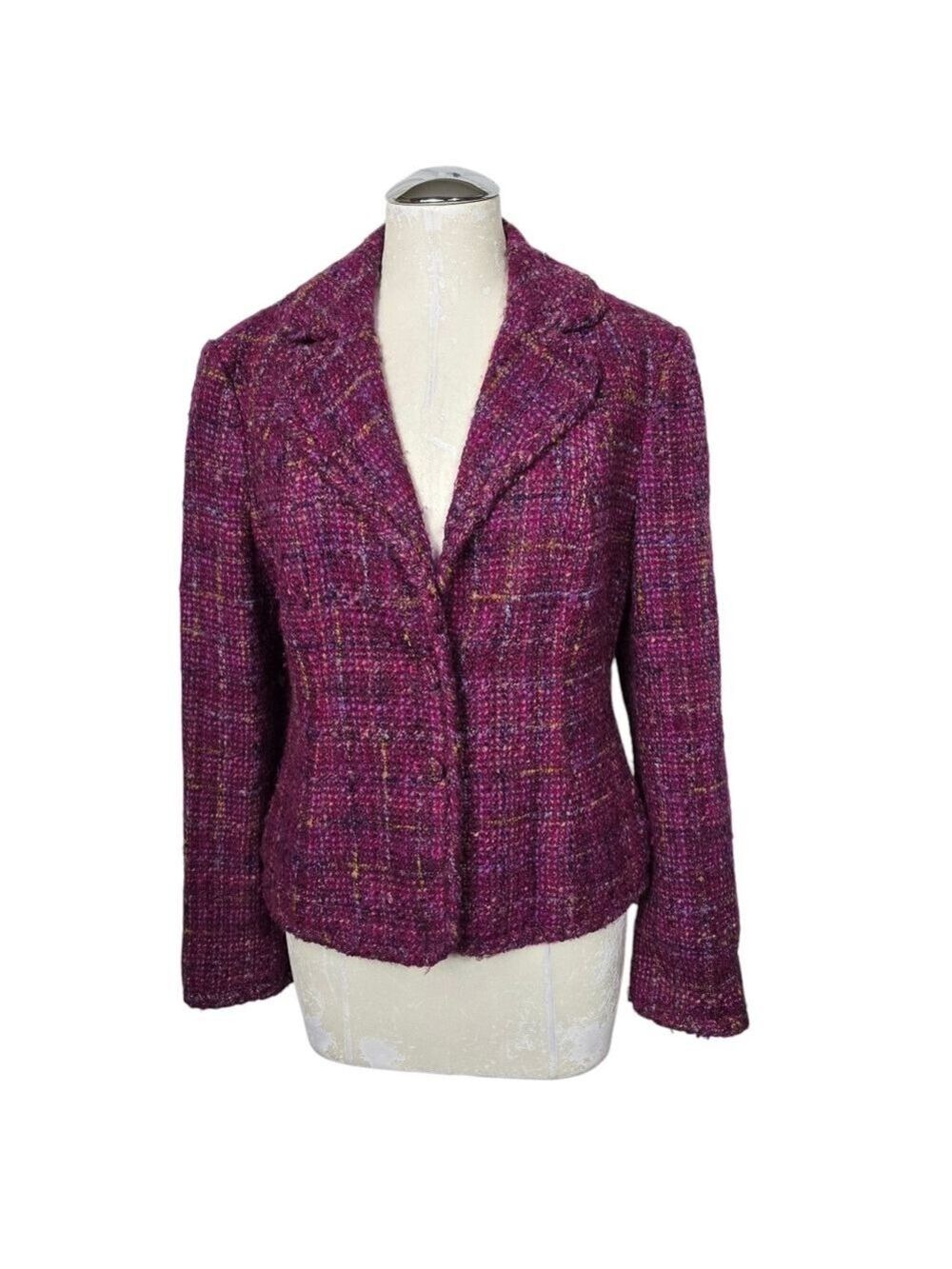 Madison Studio Purple Yellow Plaid Wool Blend Tweed Blazer 8